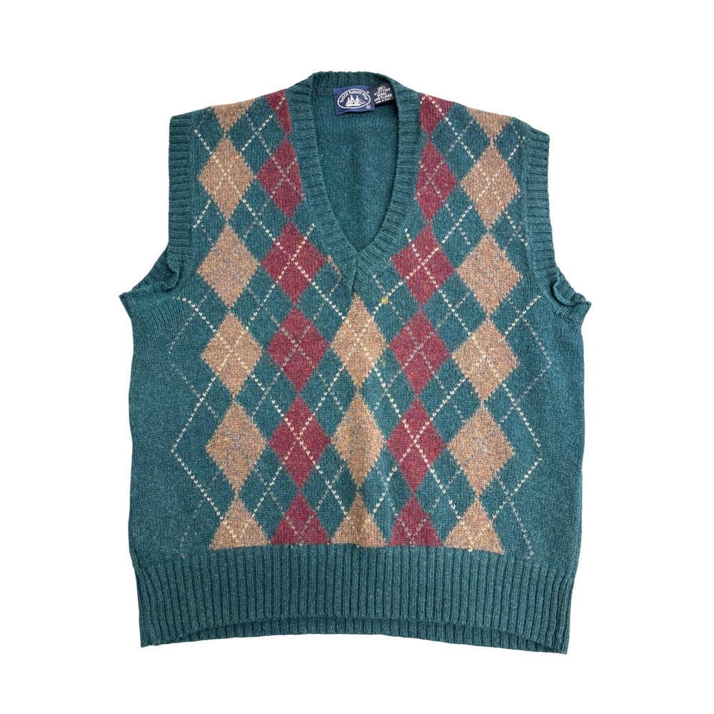 Boathouse Row Mens XL Argyle Sweater Vest 100% Shetland Wool Made in Italy Teal